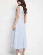 elsa.m by may Rochie Albastră Evazată din Bumbac și Viscoză Ornată cu Despicătură pe Picior Devirael