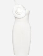 elsa.m by may Rochie Asimetrică Albă cu Croială Ajustată cu Aplicație în Formă de Floare Deonara