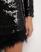 elsa.m by may Rochie Asimetrică Neagră cu Croi Mulat cu Paiete și Pene Senathira