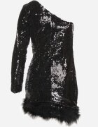 elsa.m by may Rochie Asimetrică Neagră cu Croi Mulat cu Paiete și Pene Senathira