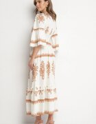 elsa.m by may Rochie Bej Boho cu Vâscoză cu Model Etnic cu Elastic Lat în Talie Efanielis