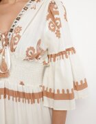 elsa.m by may Rochie Bej Boho cu Vâscoză cu Model Etnic cu Elastic Lat în Talie Efanielis
