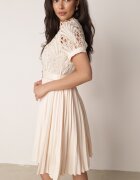 elsa.m by may Rochie Bej cu croială evazată cu dantelă pliuri și curea Bryne