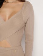 elsa.m by may Rochie Bej cu Decupaj la Abdomen cu Nasturi Decorativi și Crăpătură la Bază Majanna