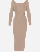 elsa.m by may Rochie Bej cu Decupaj la Abdomen cu Nasturi Decorativi și Crăpătură la Bază Majanna