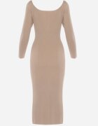 elsa.m by may Rochie Bej cu Decupaj la Abdomen cu Nasturi Decorativi și Crăpătură la Bază Majanna