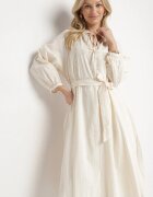 elsa.m by may Rochie bej de bumbac Boho cu broderie și curea legată Gonisea