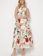 elsa.m by may Rochie Bej de Bumbac cu Croială Cloș cu Imprimeu Floral Iladris