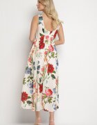 elsa.m by may Rochie Bej de Bumbac cu Croială Cloș cu Imprimeu Floral Iladris