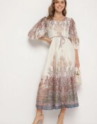 elsa.m by may Rochie Bej deschis din Vâscoză cu Croi Evazat cu Cordon în Talie Redaeva