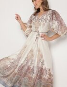 elsa.m by may Rochie Bej deschis din Vâscoză cu Croi Evazat cu Cordon în Talie Redaeva