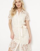 elsa.m by may Rochie bej din dantelă stil cămașă cu curea în talie Betulina