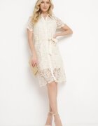 elsa.m by may Rochie bej din dantelă stil cămașă cu curea în talie Betulina