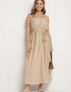 elsa.m by may Rochie Bej din Viscoză cu Bretele Legate cu Curea Împletită Mirazelia