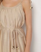 elsa.m by may Rochie Bej din Viscoză cu Bretele Legate cu Curea Împletită Mirazelia