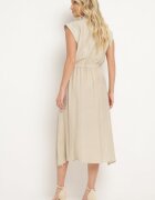 elsa.m by may Rochie bej din viscoză cu croială tip cămașă cu cordon în talie Mareviana