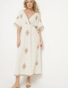 elsa.m by may Rochie Bej din Viscoză cu In cu Croială Plic cu Legătură și Broderie Desarose