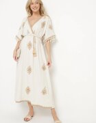 elsa.m by may Rochie Bej din Viscoză cu In cu Croială Plic cu Legătură și Broderie Desarose