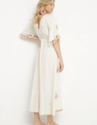 elsa.m by may Rochie Bej din Viscoză cu In cu Croială Plic cu Legătură și Broderie Desarose