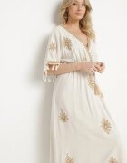elsa.m by may Rochie Bej din Viscoză cu In cu Croială Plic cu Legătură și Broderie Desarose
