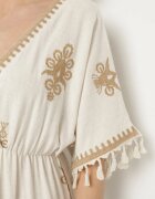 elsa.m by may Rochie Bej din Viscoză cu In cu Croială Plic cu Legătură și Broderie Desarose
