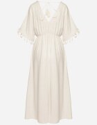 elsa.m by may Rochie Bej din Viscoză cu In cu Croială Plic cu Legătură și Broderie Desarose