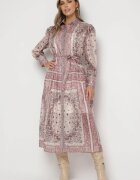 elsa.m by may Rochie bej evazată stil cămașă cu adaos de bumbac și curea Merilisse