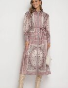 elsa.m by may Rochie bej evazată stil cămașă cu adaos de bumbac și curea Merilisse