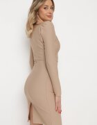 elsa.m by may Rochie Bej închis Mulată cu Perle și Mâneci Lungi Juhisa