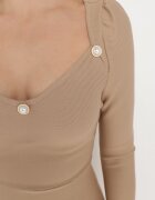 elsa.m by may Rochie Bej închis Mulată cu Perle și Mâneci Lungi Juhisa