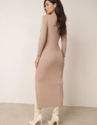 elsa.m by may Rochie Bej Maxi Rebrată cu Viscoză Decorată cu nasturi și șliț Pollare