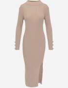 elsa.m by may Rochie Bej Maxi Rebrată cu Viscoză Decorată cu nasturi și șliț Pollare
