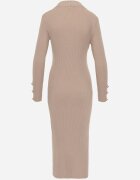 elsa.m by may Rochie Bej Maxi Rebrată cu Viscoză Decorată cu nasturi și șliț Pollare