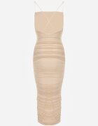 elsa.m by may Rochie Bej Midi Mulată din Plasă Decorată cu Drapaje Caelith