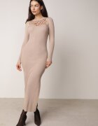 elsa.m by may Rochie Bej Reiată Maxi cu Model Ajurat și Decupaj Zanelia