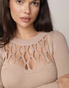 elsa.m by may Rochie Bej Reiată Maxi cu Model Ajurat și Decupaj Zanelia