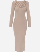 elsa.m by may Rochie Bej Reiată Maxi cu Model Ajurat și Decupaj Zanelia