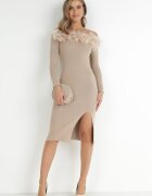 elsa.m by may Rochie Bej Tricotată cu Pene Preta