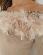elsa.m by may Rochie Bej Tricotată cu Pene Preta