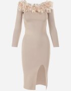 elsa.m by may Rochie Bej Tricotată cu Pene Preta