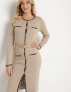 elsa.m by may Rochie Bej Tricotată cu viscoză Decorată cu inserții metalice și curea Caledi