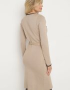 elsa.m by may Rochie Bej Tricotată cu viscoză Decorată cu inserții metalice și curea Caledi