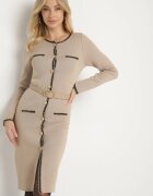 elsa.m by may Rochie Bej Tricotată cu viscoză Decorată cu inserții metalice și curea Caledi