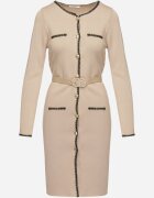 elsa.m by may Rochie Bej Tricotată cu viscoză Decorată cu inserții metalice și curea Caledi