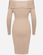 elsa.m by may Rochie bej tricotată de cocktail cu viscoză cu nasturi decorativi și fantă pentru degetul mare Faledi
