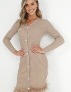 elsa.m by may Rochie Bejă din Tricot Reiat cu Pene Marpesia