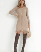 elsa.m by may Rochie Bejă din Tricot Reiat cu Pene Marpesia