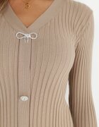elsa.m by may Rochie Bejă din Tricot Reiat cu Pene Marpesia
