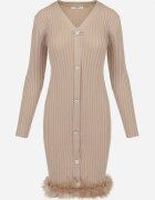 elsa.m by may Rochie Bejă din Tricot Reiat cu Pene Marpesia