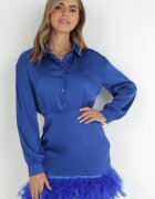 elsa.m by may Rochie bleumarin din satin cu pene la tiv Zaitena